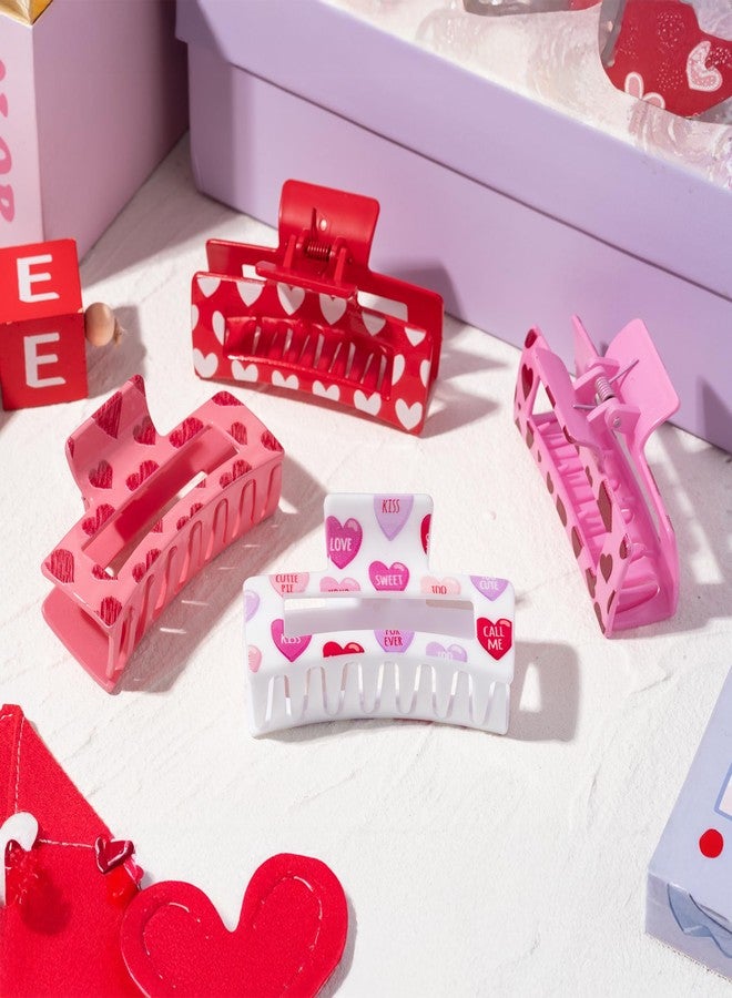 PANTIDE 4Pcs Valentine's Day Hair Claw Clips for Women Girls - Retro Love Heart Rectangle Nonslip Banana Acrylic Hair Clips, Thin Thick Short Long Curly Accessories, Valentines Birthday Party Gift - Image 4
